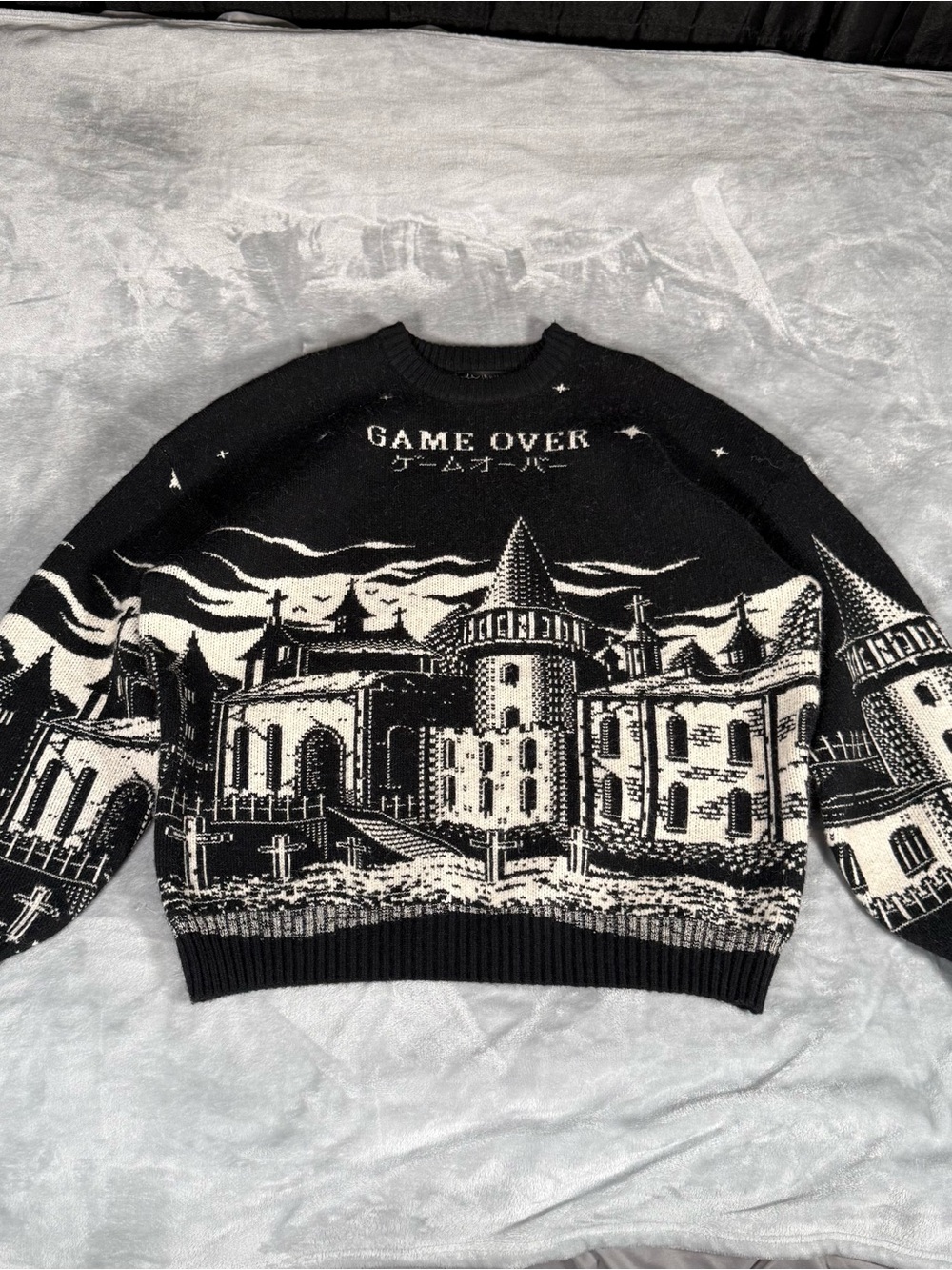 Veryghoul Game Over Sweater Mens M Oversized Slouchy Dark Fantasy Castle Black